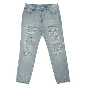 H&M & Denim Jeans Womens 12 Blue Boyfriend Low Waist Distressed Cotton Grunge
